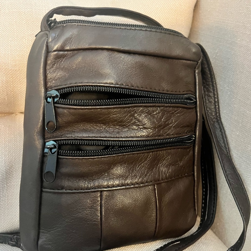 Brown Leather Messenger Bag with Shoulder Strap